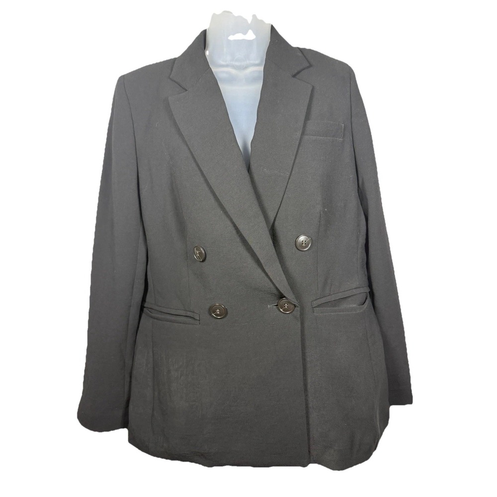 Madewell Plus Rosedale Blazer Crepe Black Double Breasted‎ Tailored Jacket Sz 4